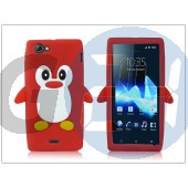 Sony xperia j (st26i) szilikon hátlap - 3d pinguin - piros PT-1423