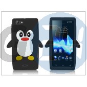 Sony xperia j (st26i) szilikon hátlap - 3d pinguin - fekete PT-1561